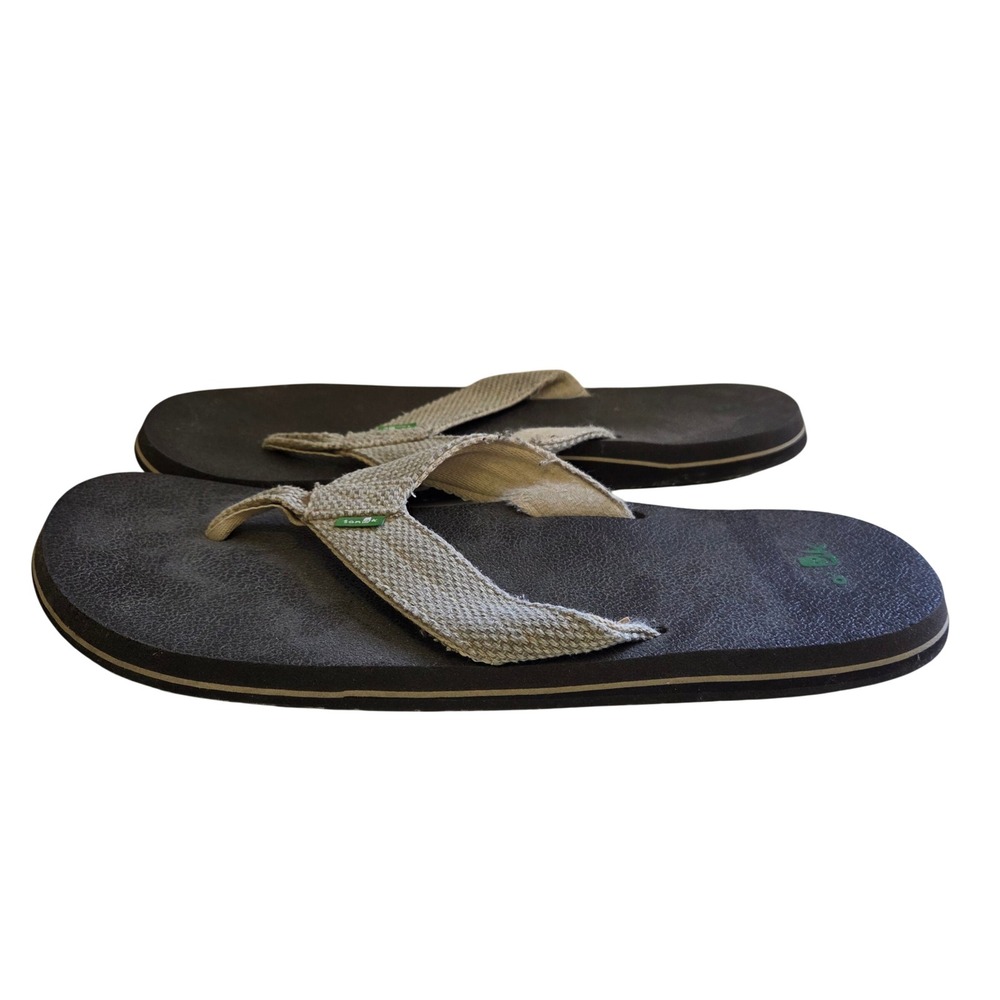 Sanuk Beer Cozy Mens Flip Flop Sandals Brown Tan Canvas Yoga Mat Size 14